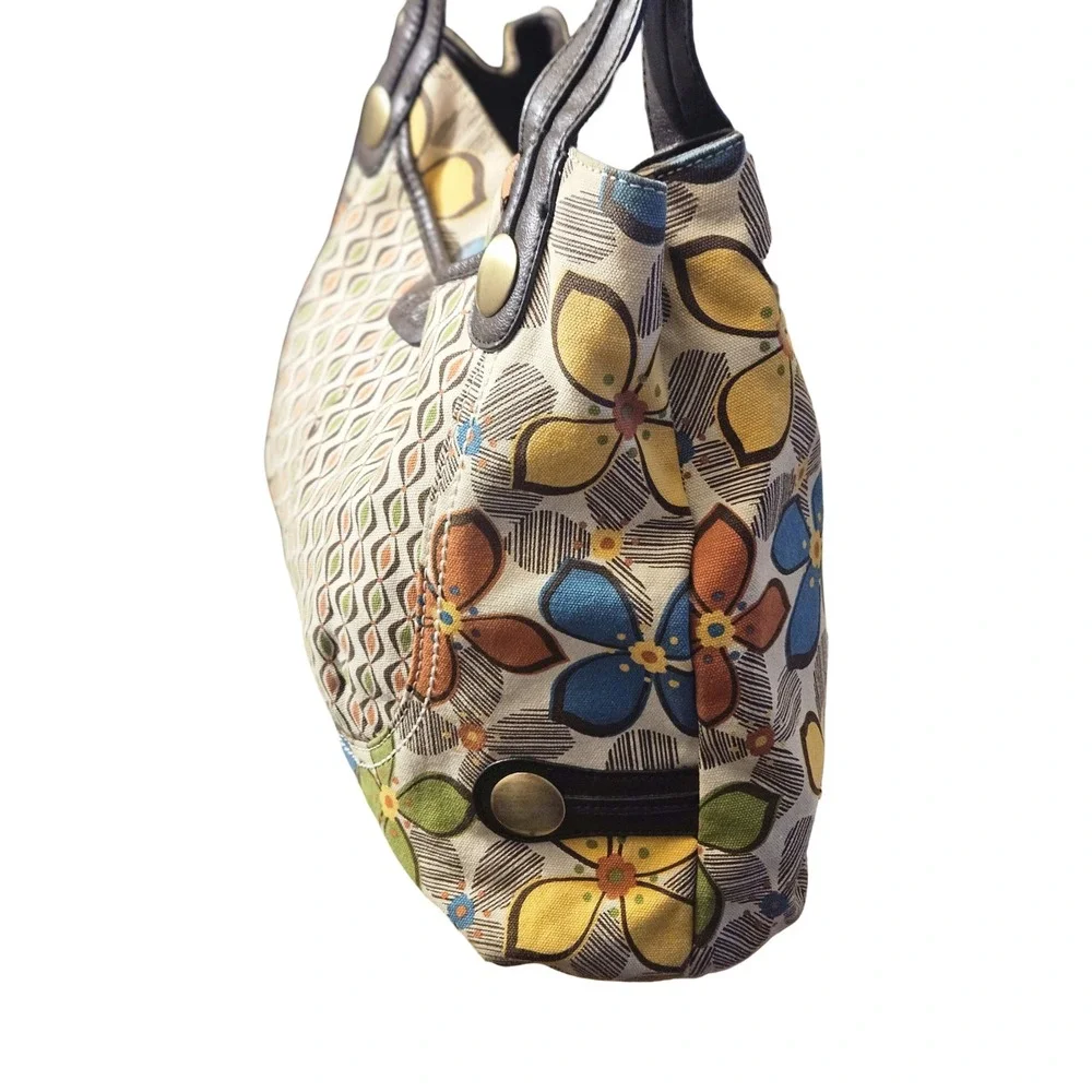 Relic Womens Retro Floral Canvas Hobo Shoulder Bag Brown Blue Yellow Multi Color